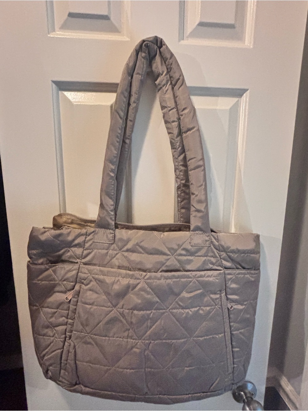 Large Quilted Puffer Tote Bag in tan - Women
